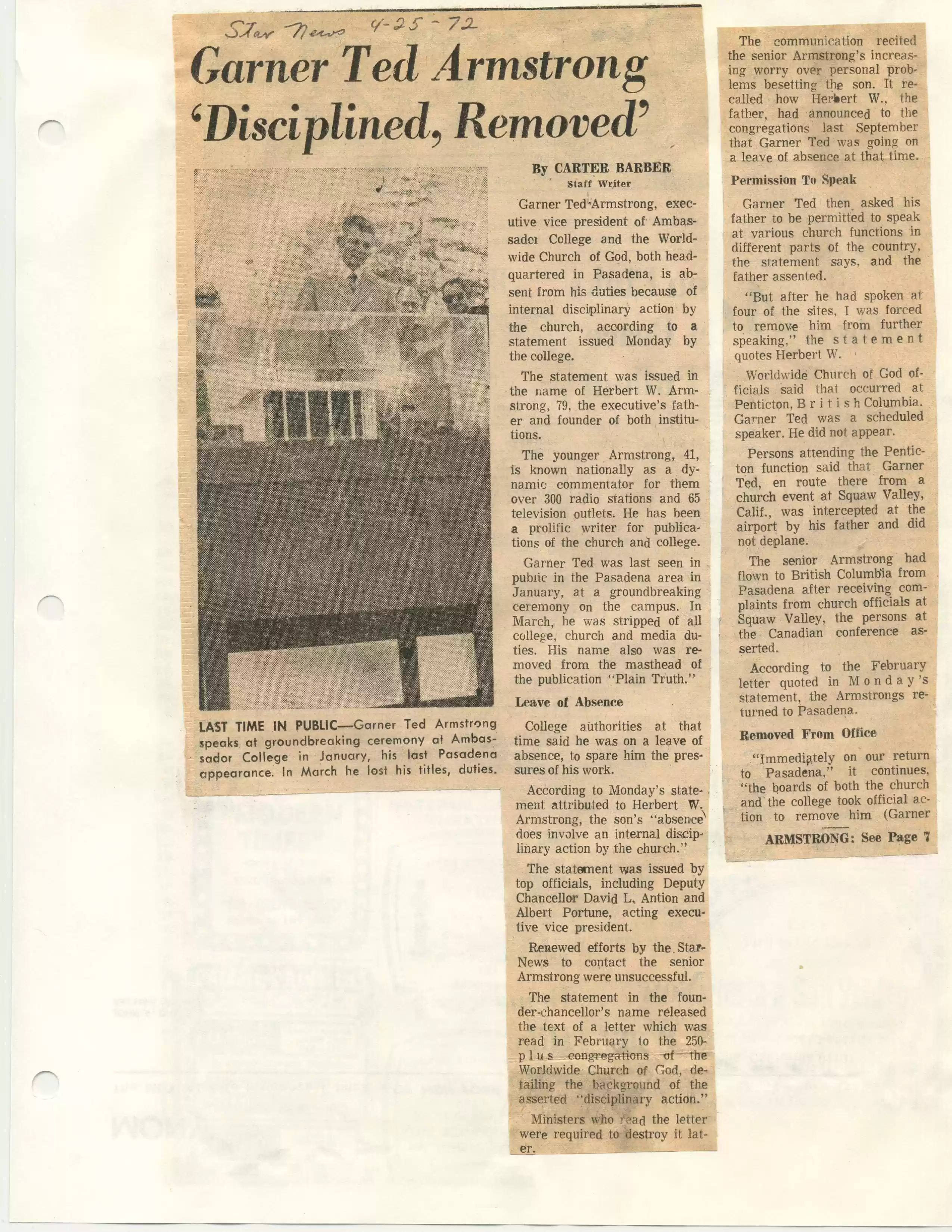 1. Pasadena Star News, 4-25-72
